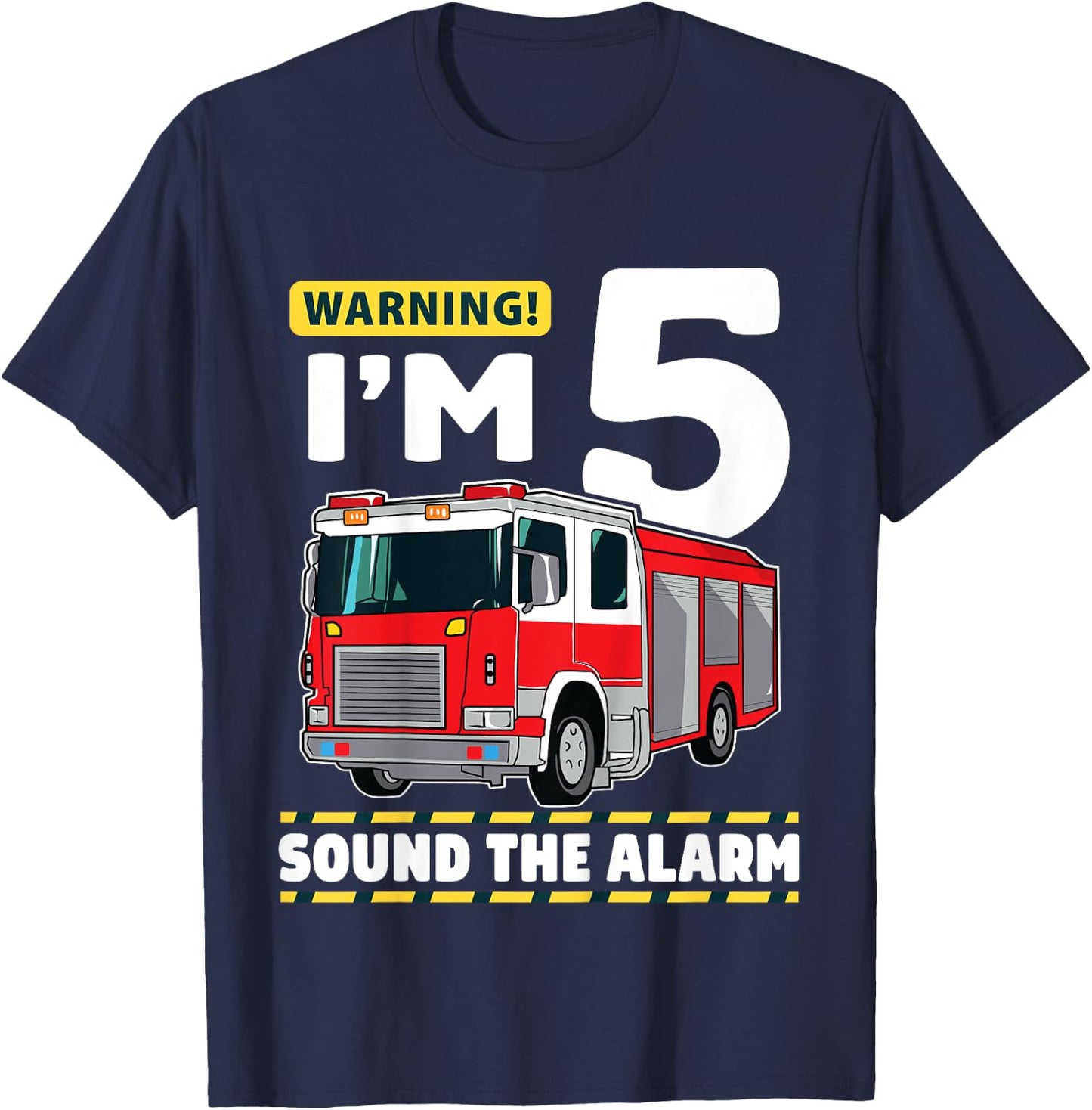 Kids Fire Truck 5 Year Old Firefighter 5th Birthday Boy Five T-Shirt - T-Shirt | Navy