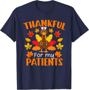 Thankful For My Patients Shirt Funny Nurse Thanksgiving T-Shirt - T-Shirt | Navy