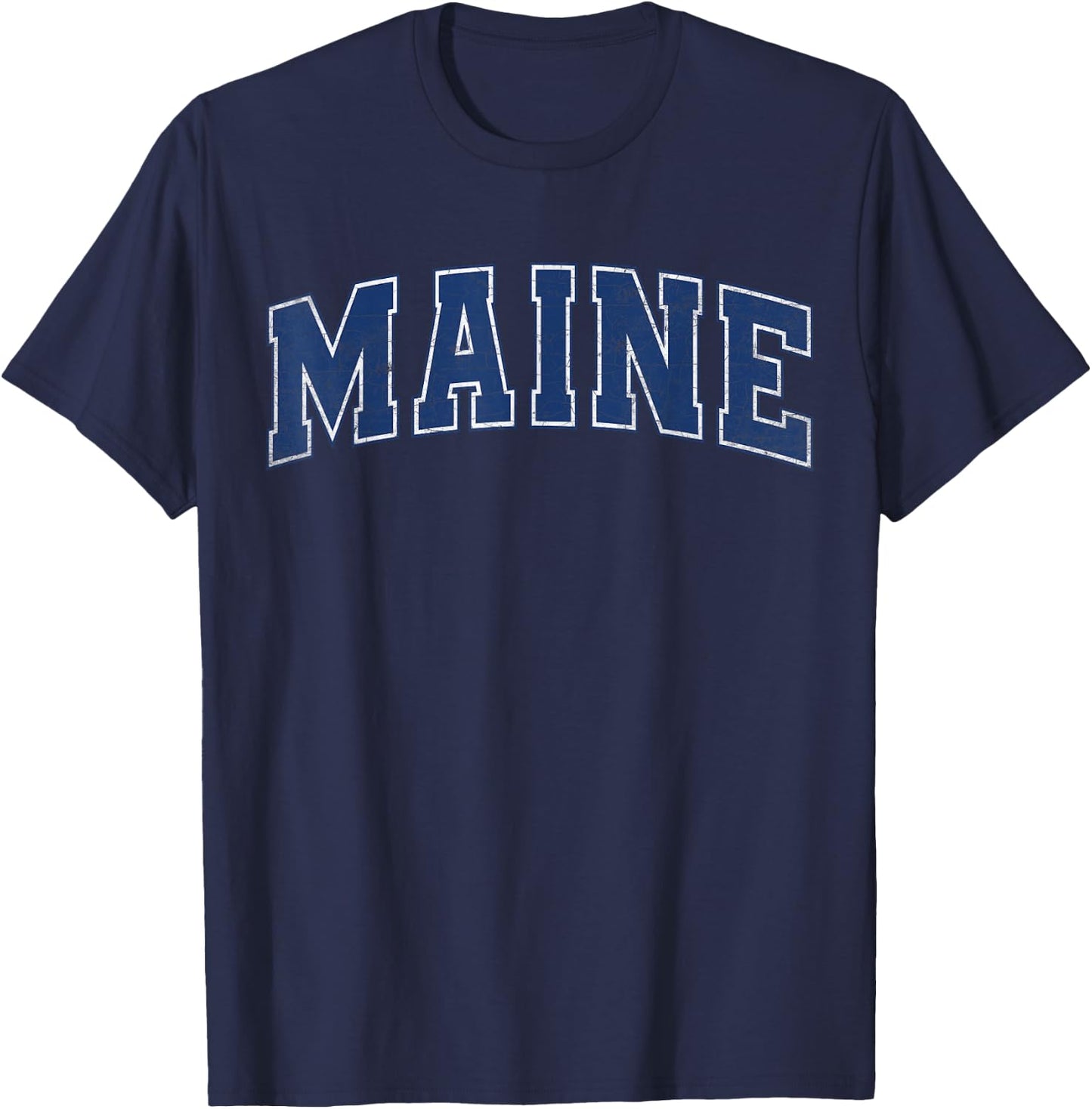 Maine State Retro Blue Varsity Vintage Text T-Shirt - T-Shirt | Navy