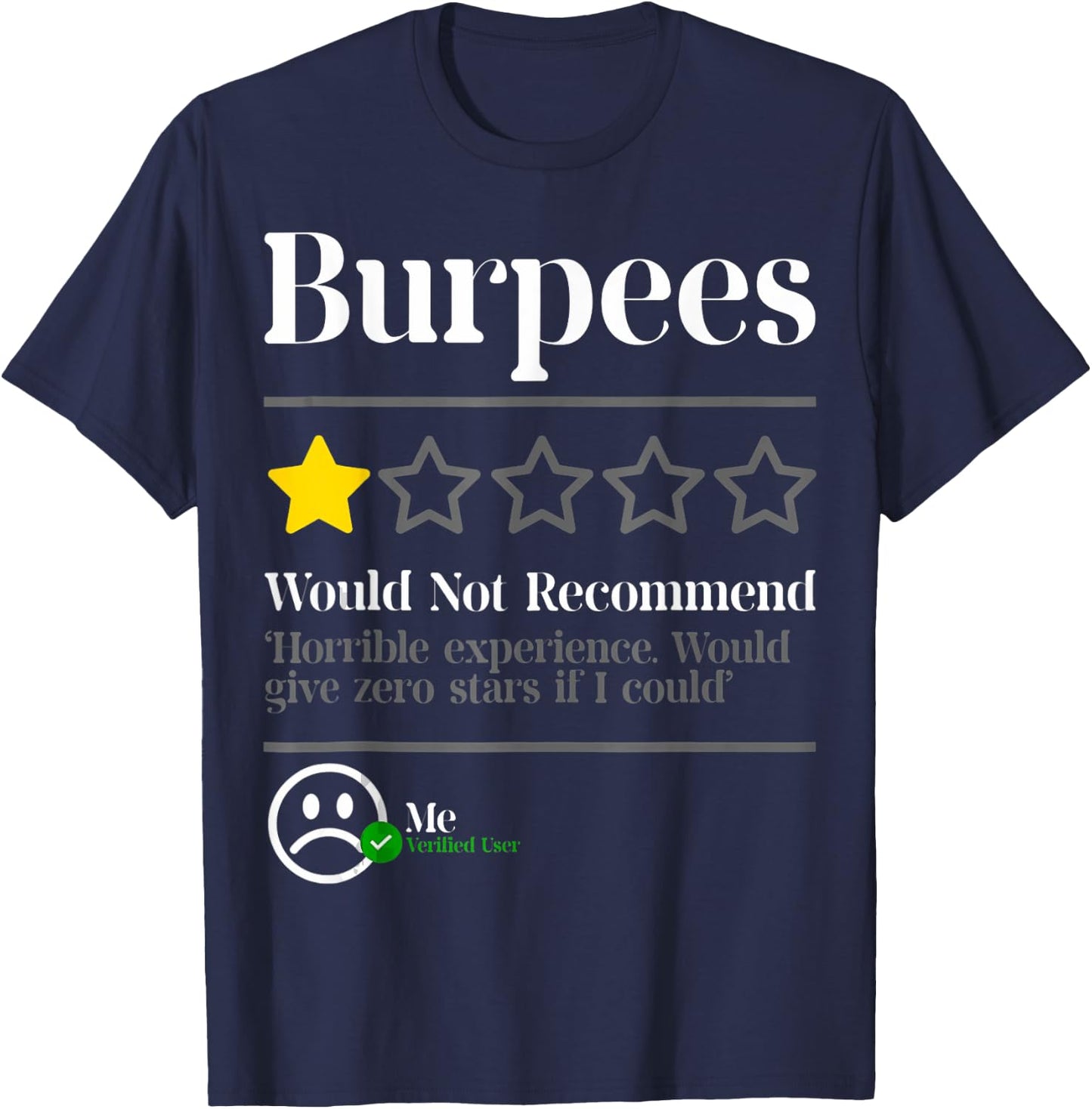 Burpees Do Not Recommend Star Rating Funny Gym Workout T-Shirt - T-Shirt | Navy