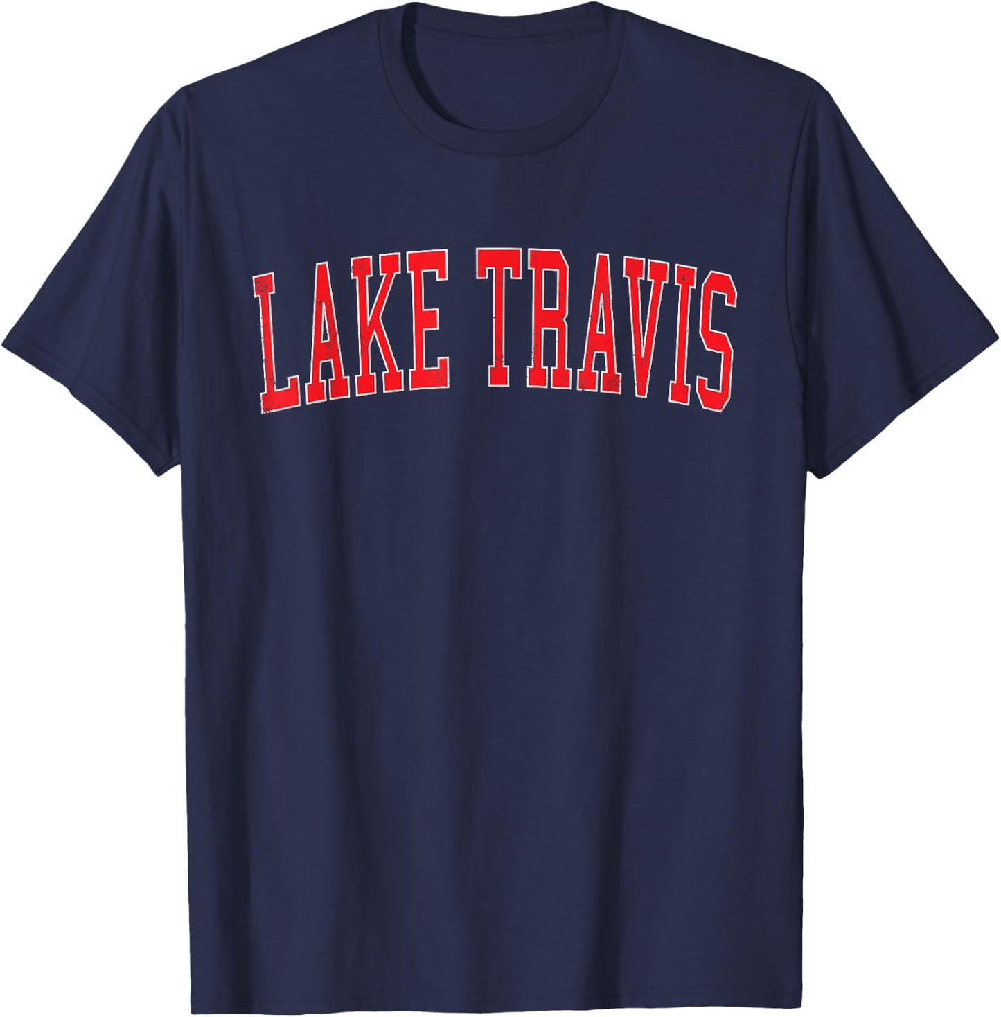 Vintage Lake Travis Distressed Red Varsity Style T-Shirt - T-Shirt | Navy