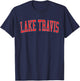 Vintage Lake Travis Distressed Red Varsity Style T-Shirt - T-Shirt | Navy