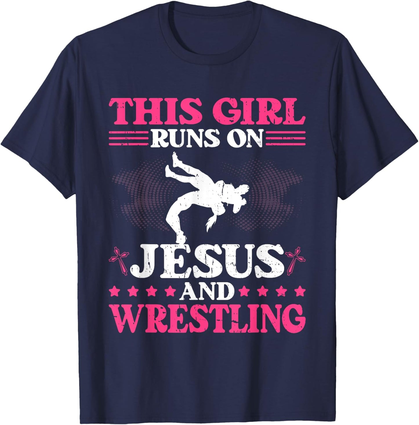 This Girl Runs On Jesus And Wrestling T-Shirt - T-Shirt | Navy
