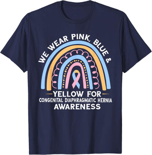 Congenital Diaphragmatic Hernia Awareness Pink Blue Yellow T-Shirt - T-Shirt | Navy