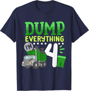 4th Garbage Truck Birthday Boys Dump Everything 4 Years Old T-Shirt - T-Shirt | Navy