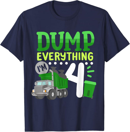 4th Garbage Truck Birthday Boys Dump Everything 4 Years Old T-Shirt - T-Shirt | Navy