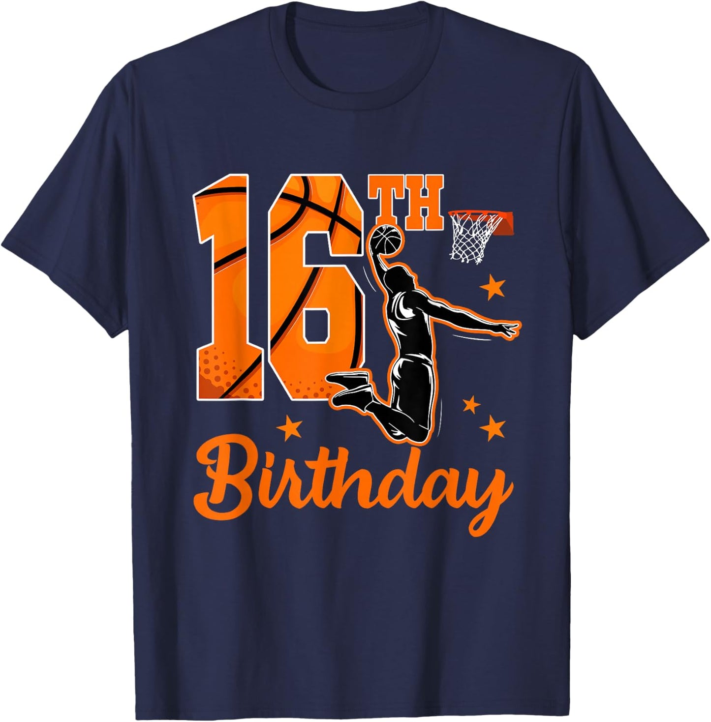 16th Birthday Basketball Theme 16 Year Old Boy Party T-Shirt - T-Shirt | Navy