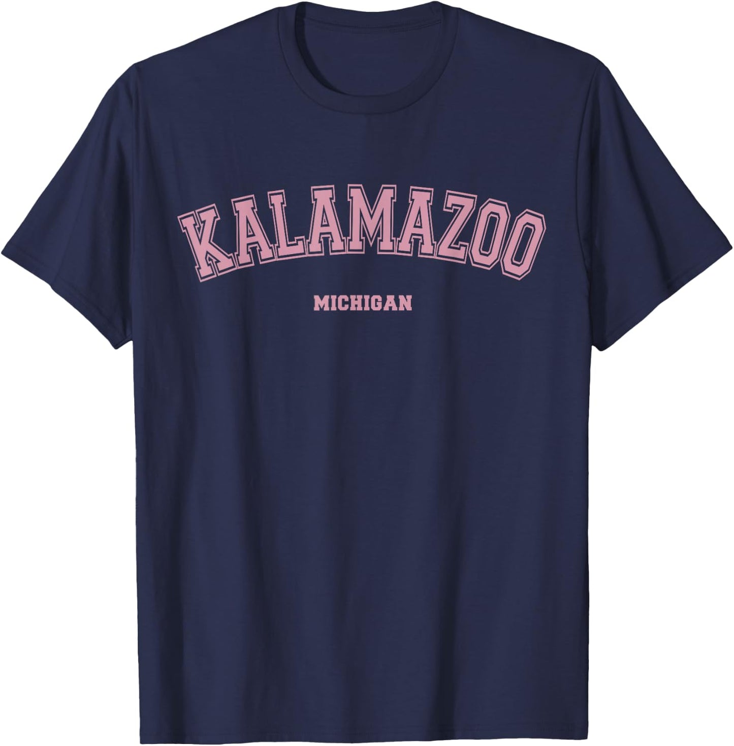 Pink Kalamazoo Michigan MI Varsity Style on Kalamazoo T-Shirt - T-Shirt | Navy