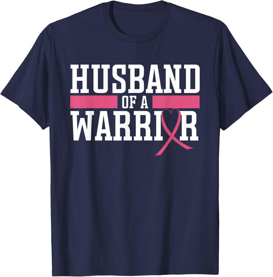 Husband Of A Warrior Breast Cancer Awareness Support T-Shirt - T-Shirt | Navy