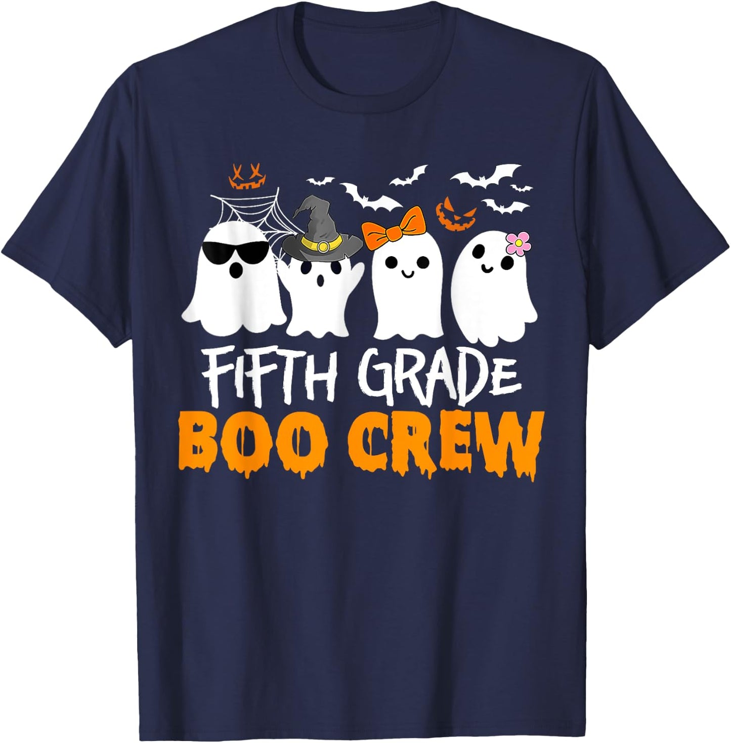 Funny Fifth Grade Boo Crew Halloween Teacher Costume T-Shirt - T-Shirt | Navy