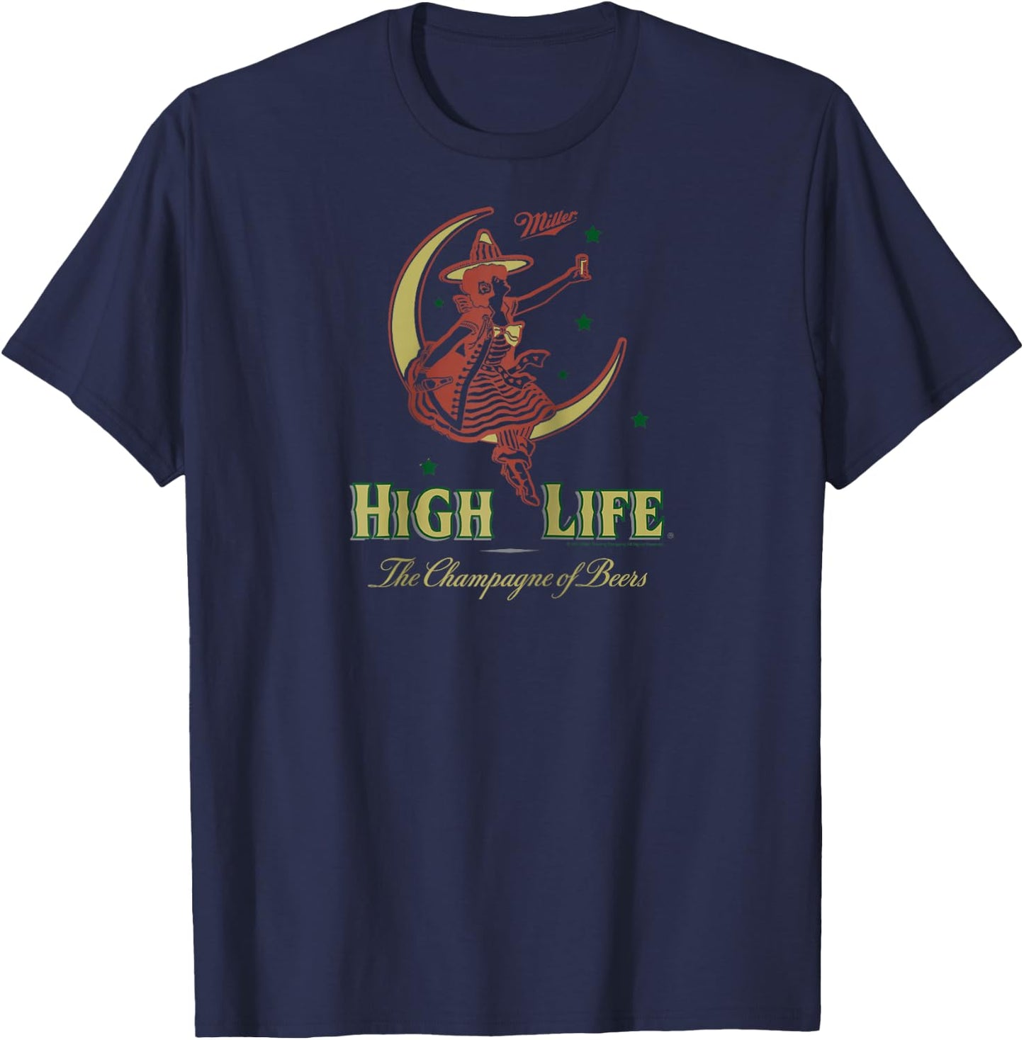 Miller High Life The Champagne Of Beers Girl On Moon Vintage Raglan Baseball T-Shirt - T-Shirt | Navy