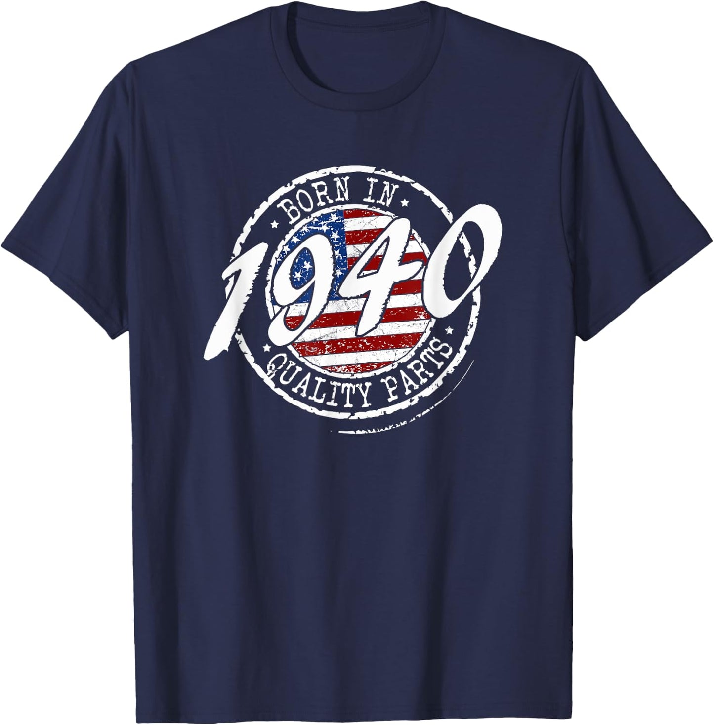 Born In 1940 Birthday, Vintage Flag Born In 1940 Birthday T-Shirt - T-Shirt | Navy