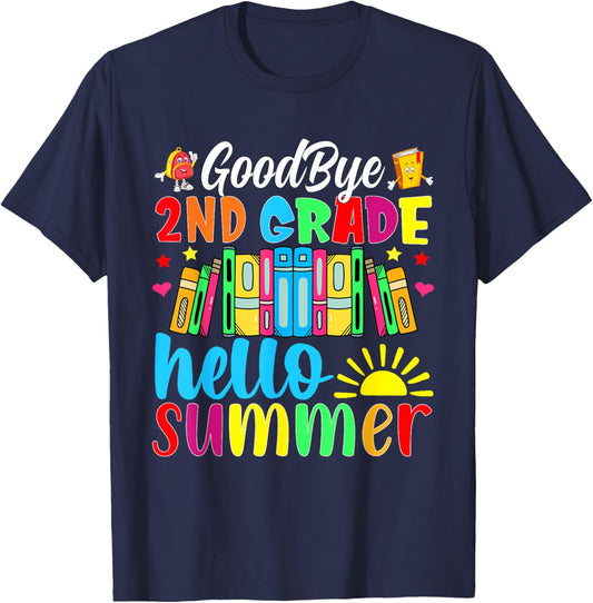 Goodbye 2nd Grade Hello Summer Last Day Of School Women Girls Kids T-Shirt - T-Shirt | Navy