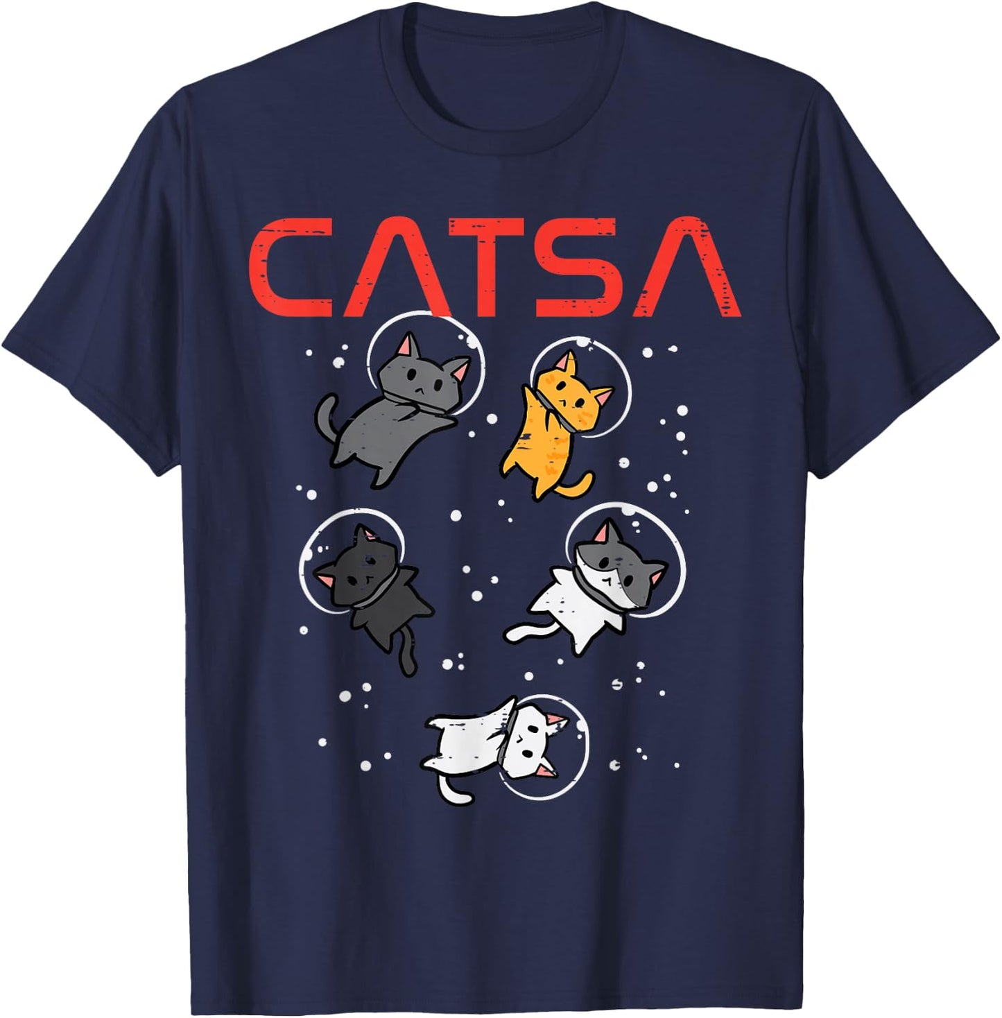Catsa Cat Astronauts Funny Kitten Space Women Girls Kids Men T-Shirt - T-Shirt | Navy