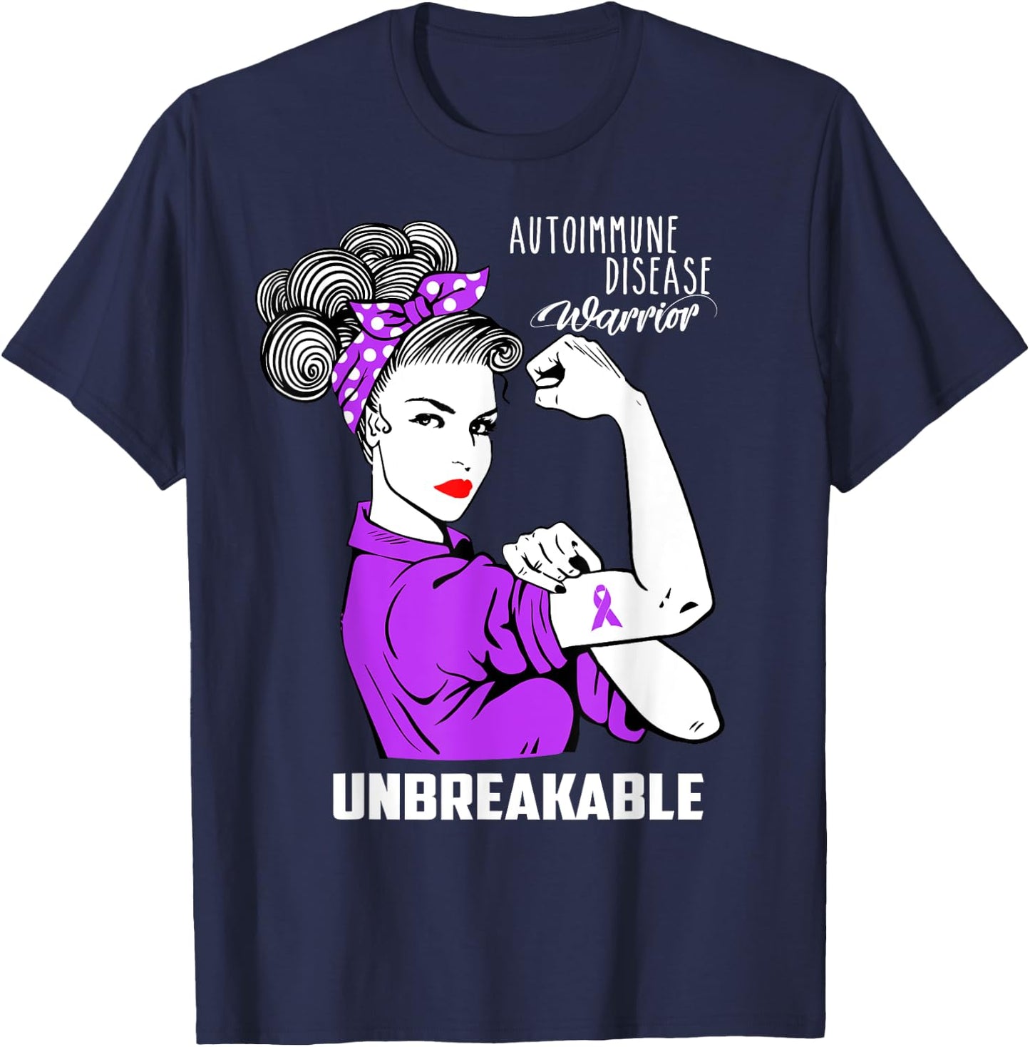 Autoimmune Disease Warrior Unbreakable Shirt Awareness Gift T-Shirt - T-Shirt | Navy
