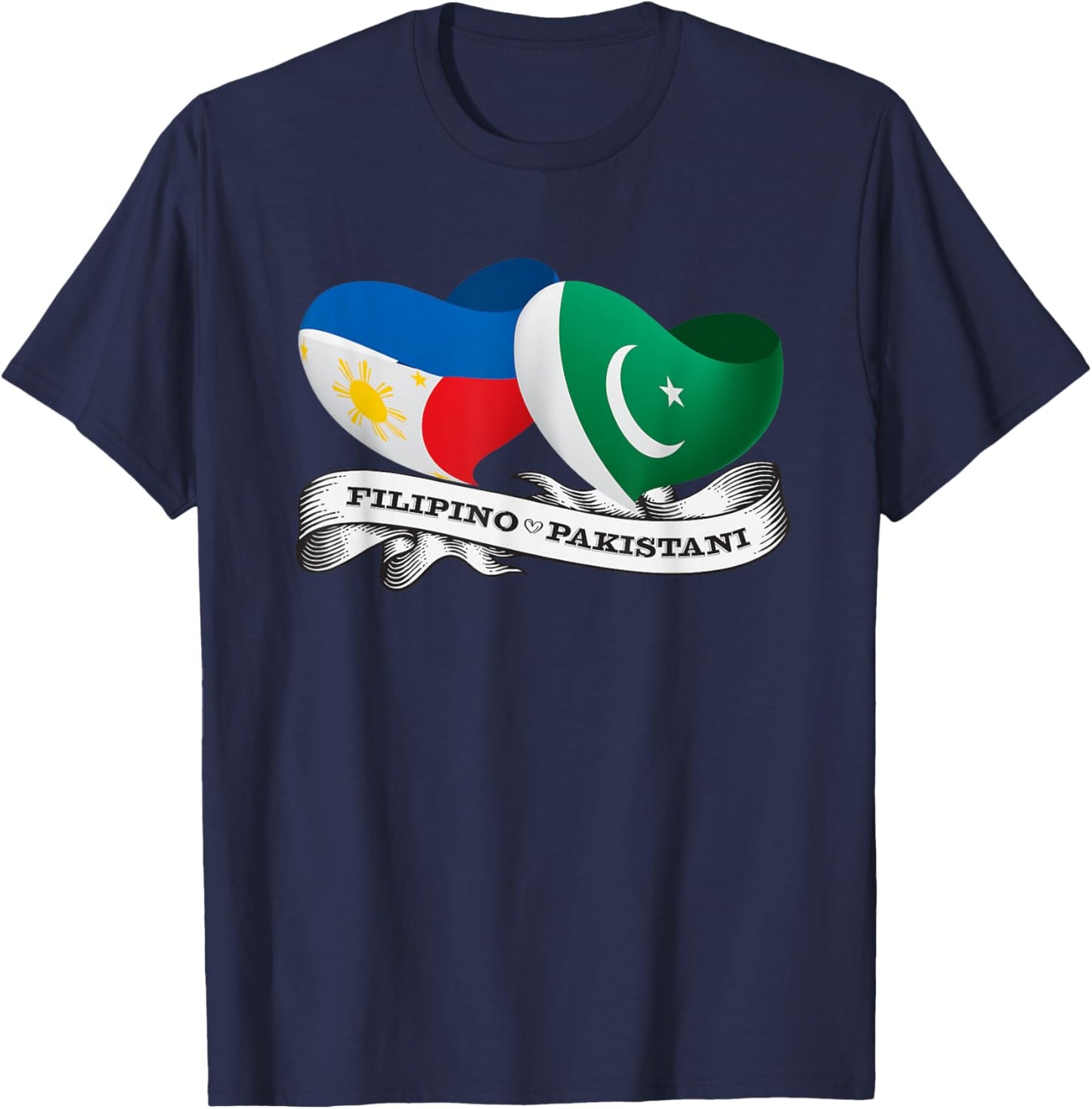 Half Filipino, Half Pakistani heart flag T-Shirt - T-Shirt | Navy