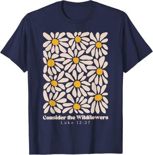Consider the Wildflowers Retro Christian Jesus T-Shirt - T-Shirt | Navy