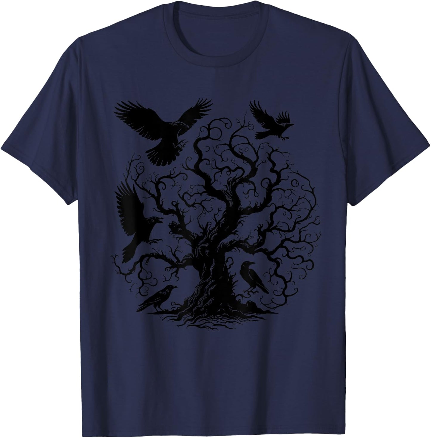 Gothic Raven Tree T-Shirt - T-Shirt | Navy