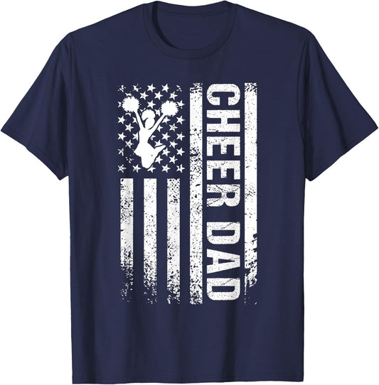 Cheer Dad Vintage American Flag US Father Cheerleader Squad T-Shirt - T-Shirt | Navy