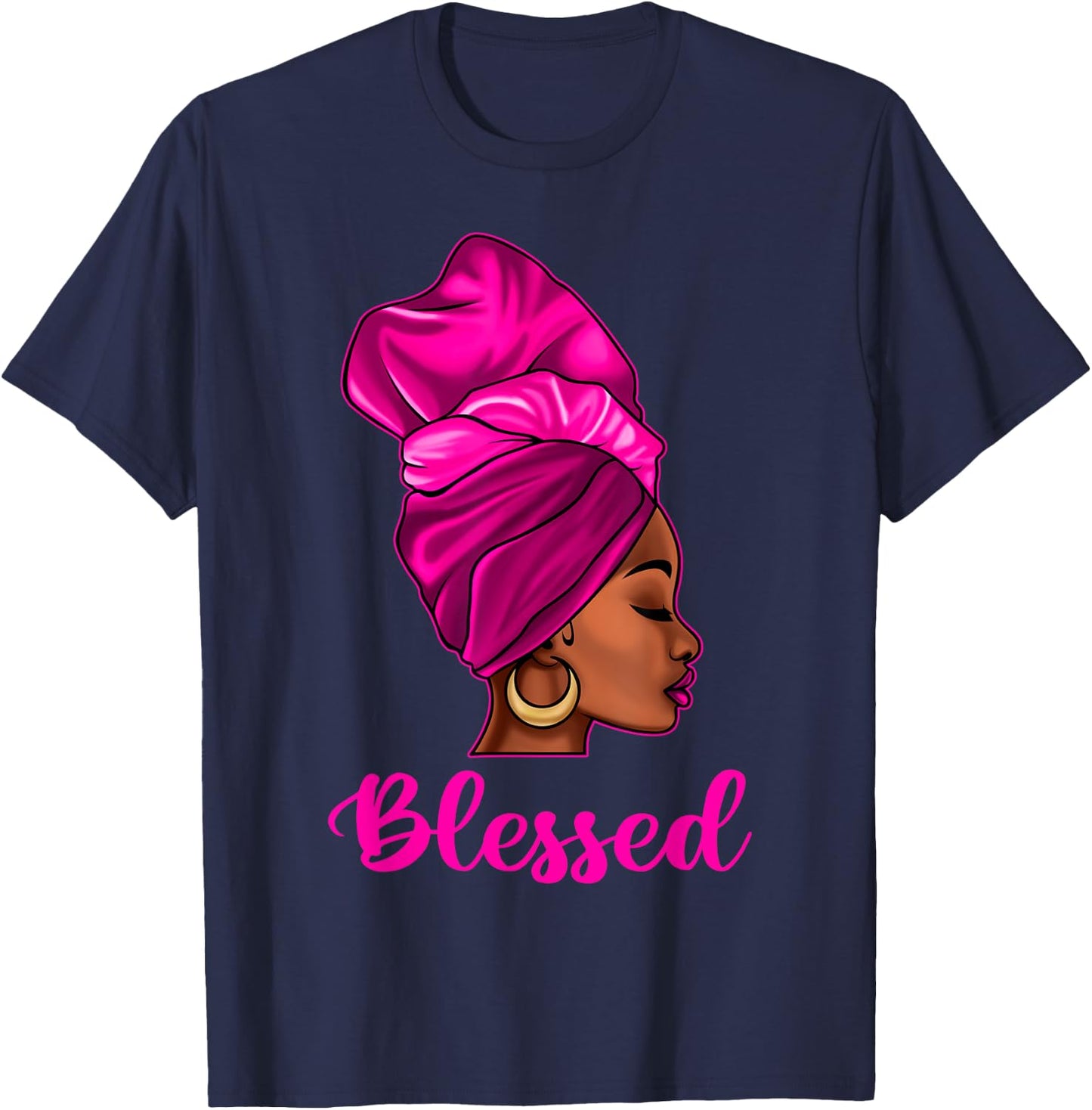 Blessed African American Black Women Headwrap Girl Christian T-Shirt - T-Shirt | Navy