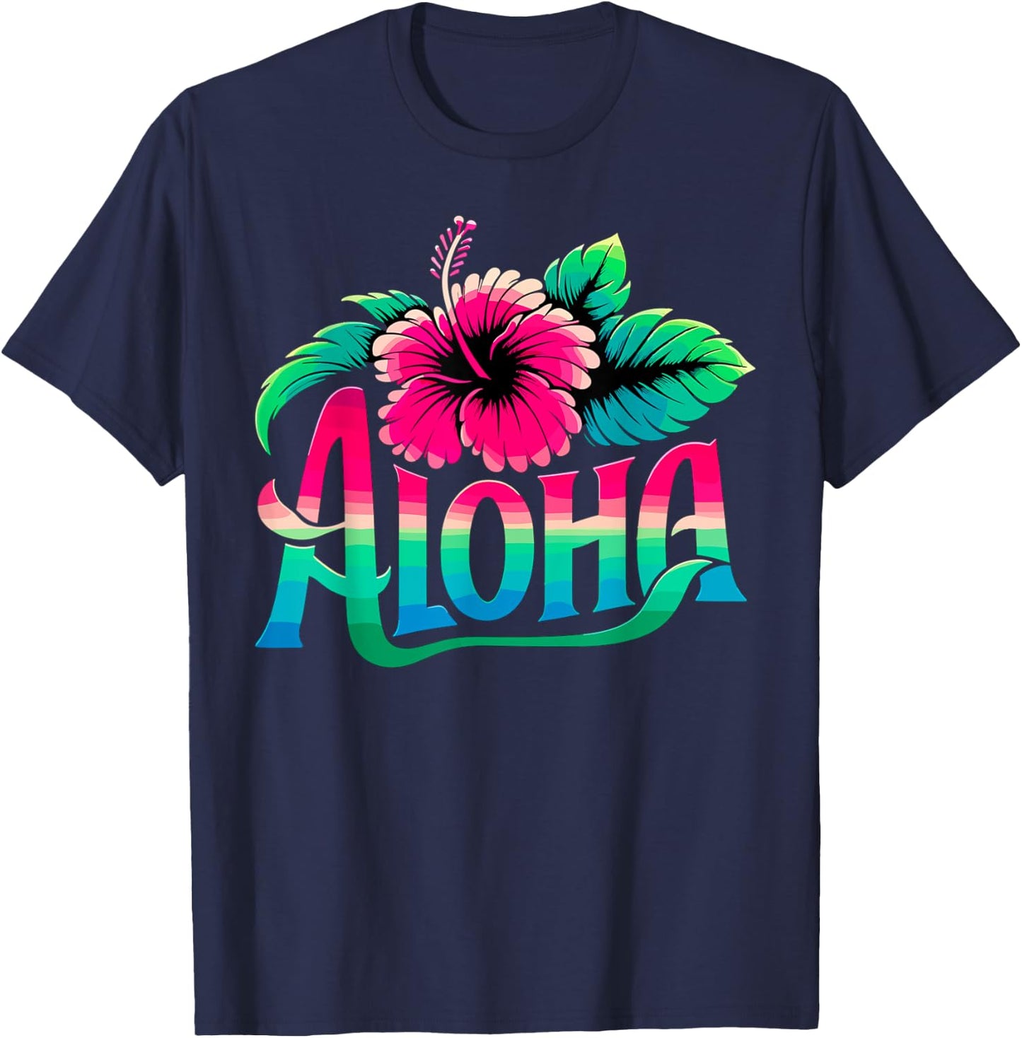 Aloha Hawaiian Flower Hawaii Vacation T-Shirt - T-Shirt | Navy