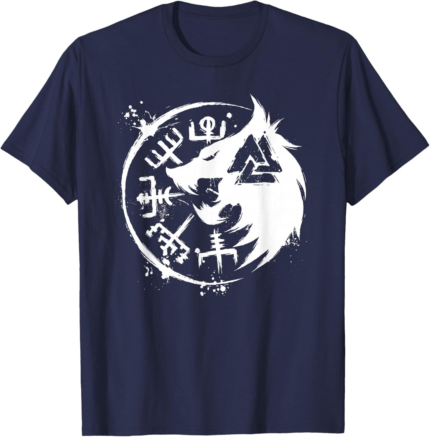 Fenrir Wolf Fenris-Wolf - Viking Vegvisir Valknut T-Shirt - T-Shirt | Navy