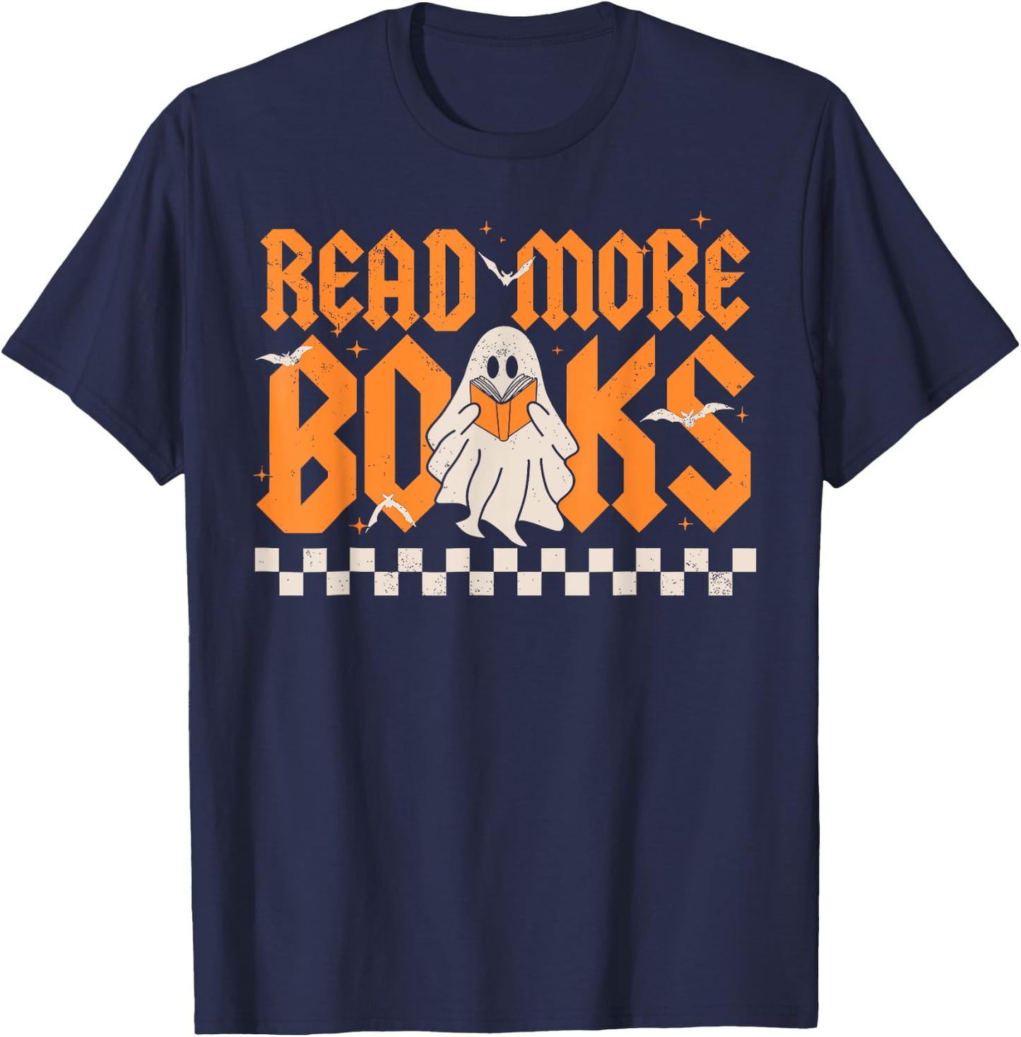 Groovy Booooks Ghost Read More Books Funny Teacher Halloween T-Shirt - T-Shirt | Navy