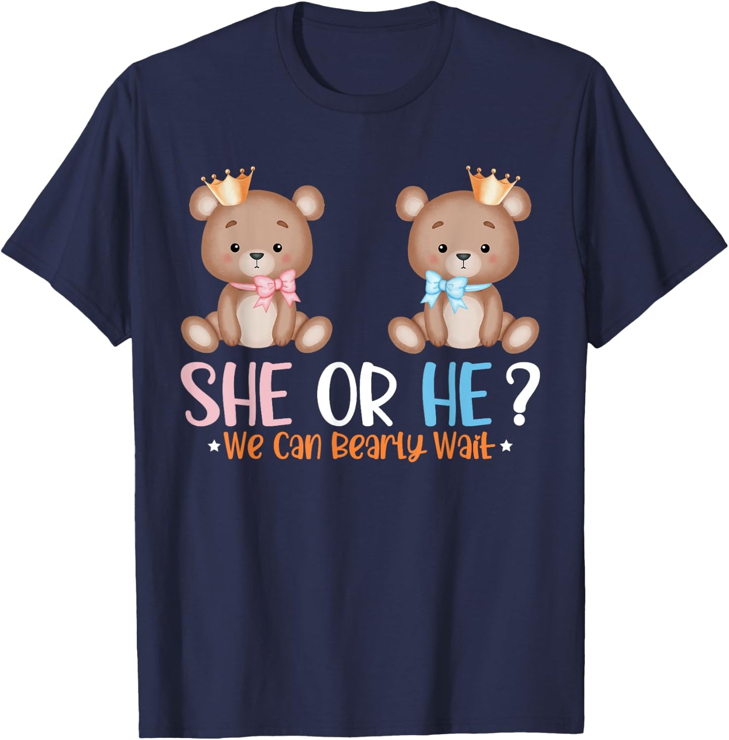 Bears Balloons He or She We Can Bearly Wait Gender Reveal T-Shirt - T-Shirt | Navy