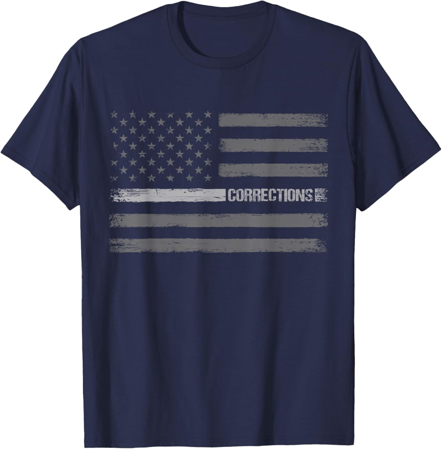 Corrections - Thin Silver Line Flag Correctional Officer T-Shirt - T-Shirt | Navy