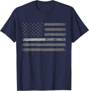 Corrections - Thin Silver Line Flag Correctional Officer T-Shirt - T-Shirt | Navy