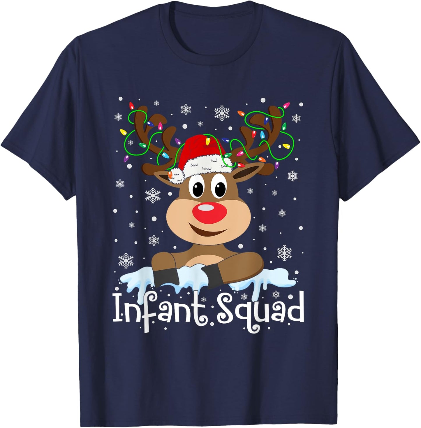 Infant Teacher Squad Reindeer Christmas Teacher Xmas Lights T-Shirt - T-Shirt | Navy