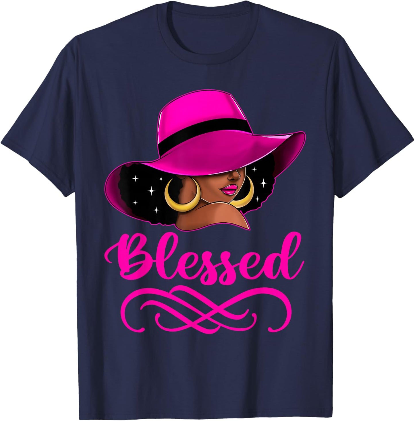 Blessed African American Afro Black Women With Hat Christian T-Shirt - T-Shirt | Navy