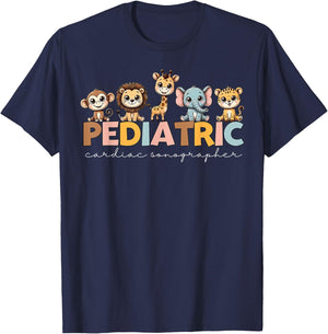 Pediatric Cardiac Sonographer Cute Animal PEDS Nurse Week T-Shirt - T-Shirt | Navy