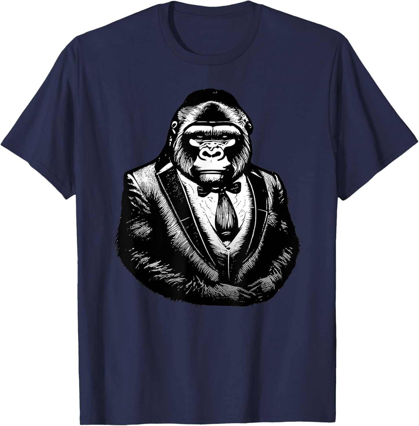 Gorilla_ in a Tuxedo, Funny Ape Monkey in a Tux_ Tie Suit T-Shirt - T-Shirt | Navy