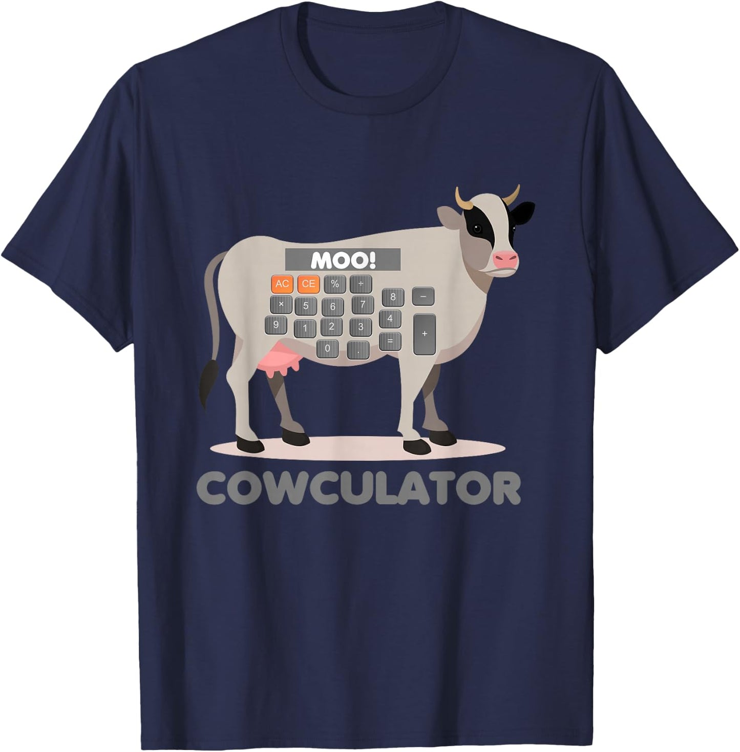 Algebra Maths Calculator Funny Problem Solver Cow T-Shirt - T-Shirt | Navy