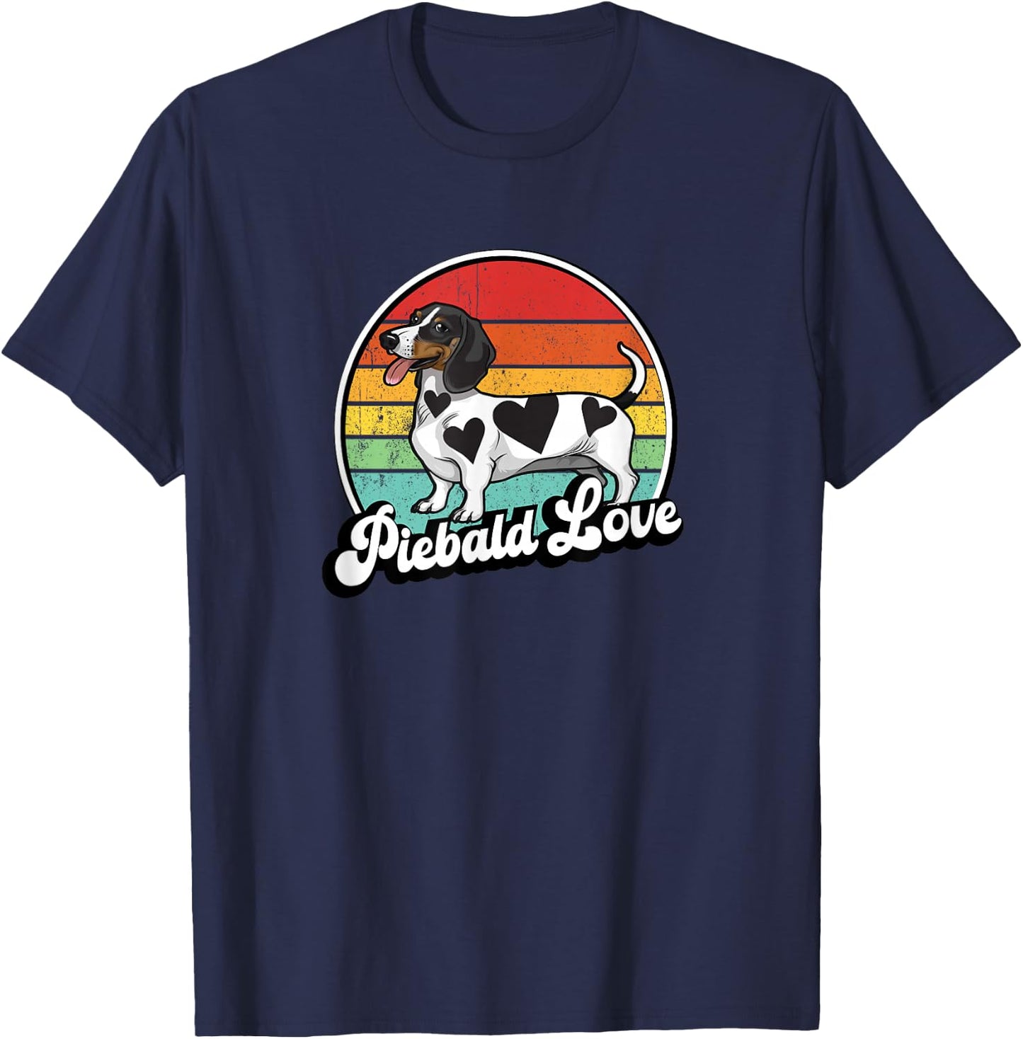 Funny Retro Vintage Love Piebald Dachshund Lover T-Shirt - T-Shirt | Navy