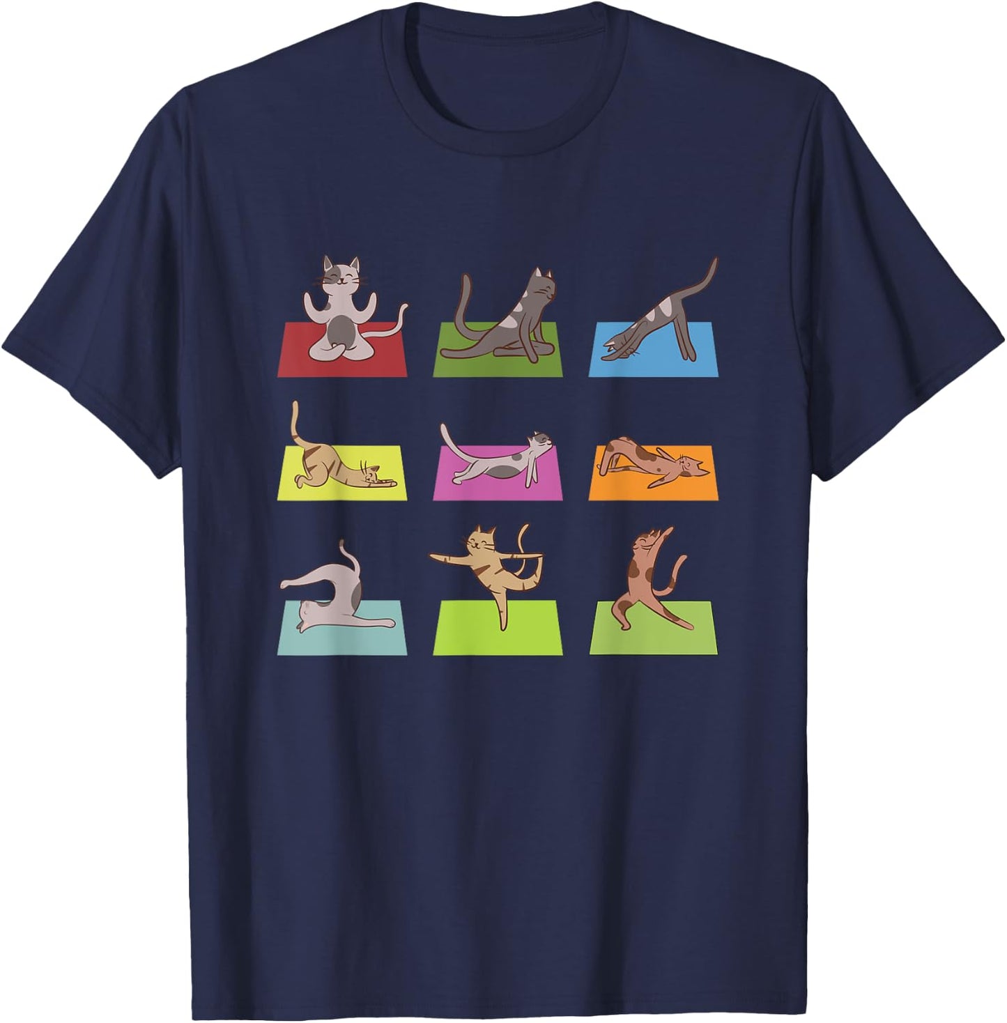 Funny Cat Yoga Positions Meditation Yoga Lover Women Girls Kids T-Shirt - T-Shirt | Navy