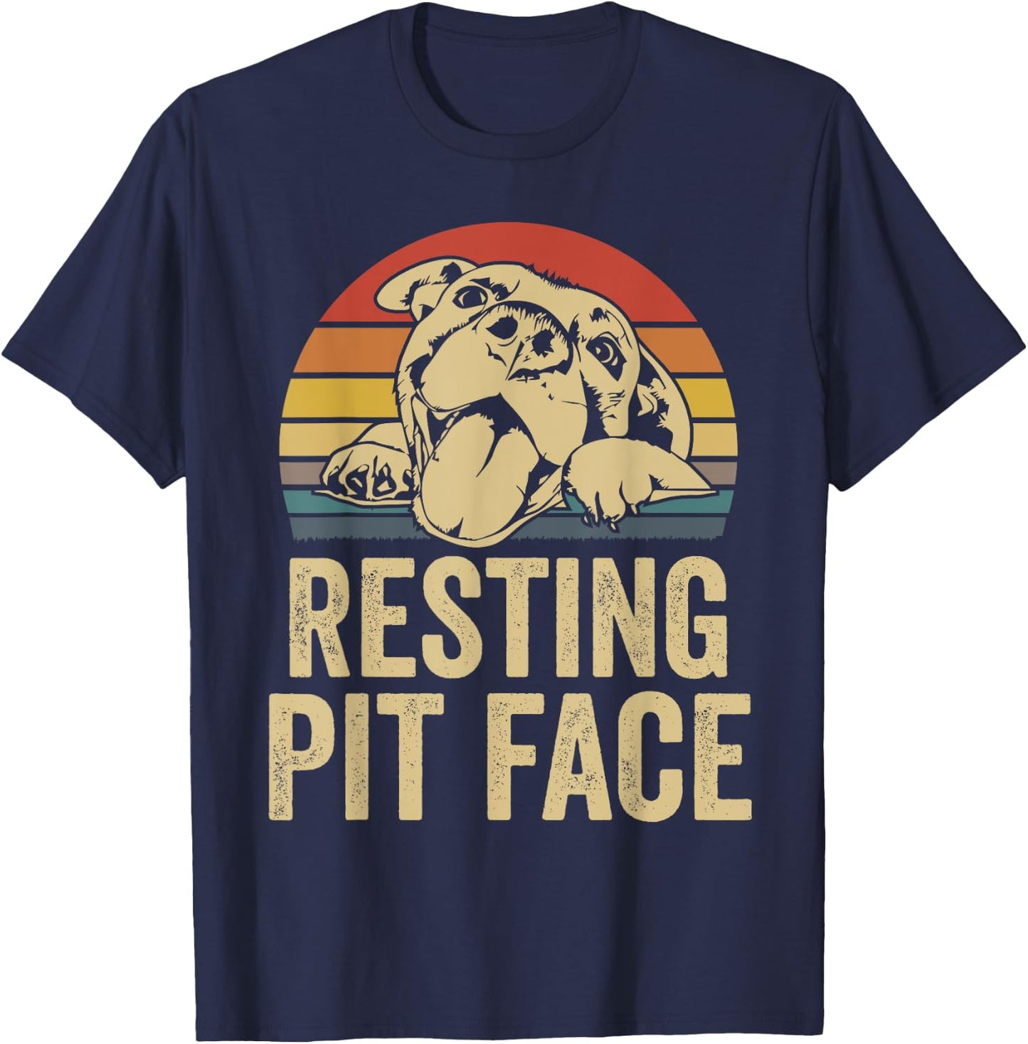 Resting Pit Face - Vintage Pitbull Lovers Gift Face T-Shirt - T-Shirt | Navy