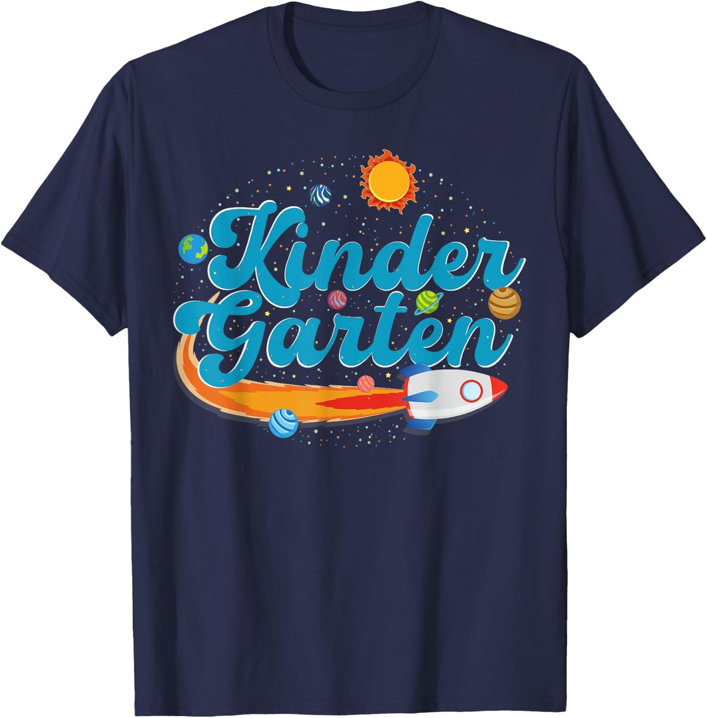 Kindergarten Teacher Outer Space Rocket Solar System Sun T-Shirt - T-Shirt | Navy