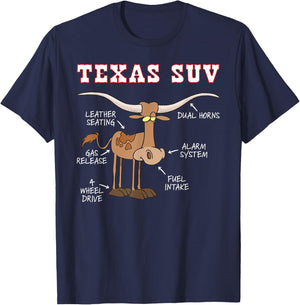 Texas TX SUV Funny Joke Longhorn Cattle Cow T-Shirt - T-Shirt | Navy