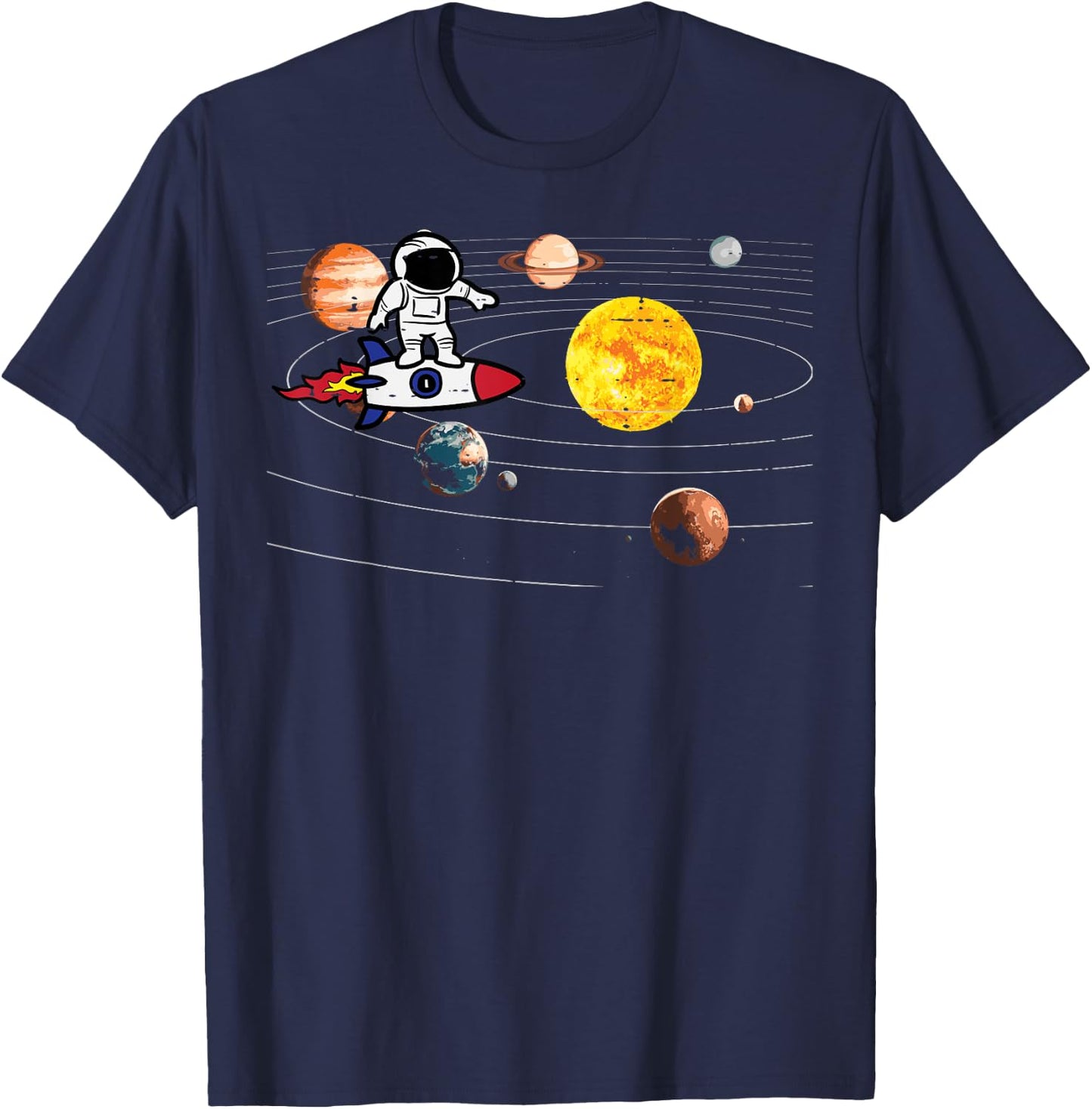 Astronaut Rocket Ship Planets Space Galaxy Men Women Kids T-Shirt - T-Shirt | Navy