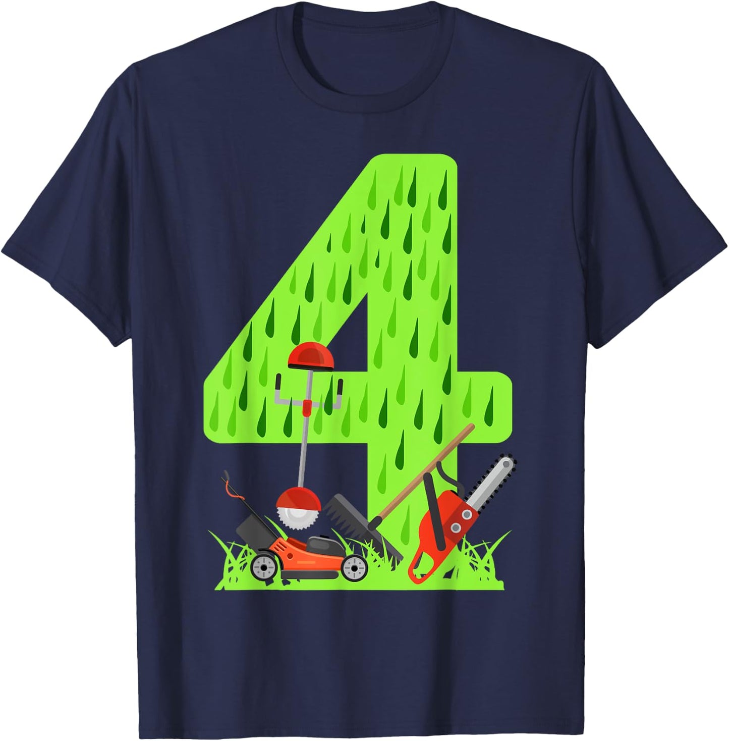 Funny 4th Birthday Lawn Mower for Boys Who Love Grass Mowing T-Shirt - T-Shirt | Navy