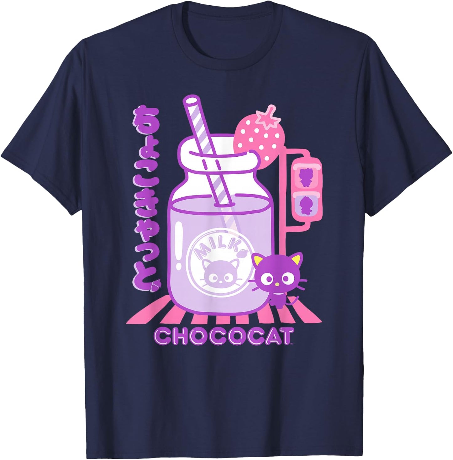 Chococat Strawberry Milk T-Shirt - T-Shirt | Navy