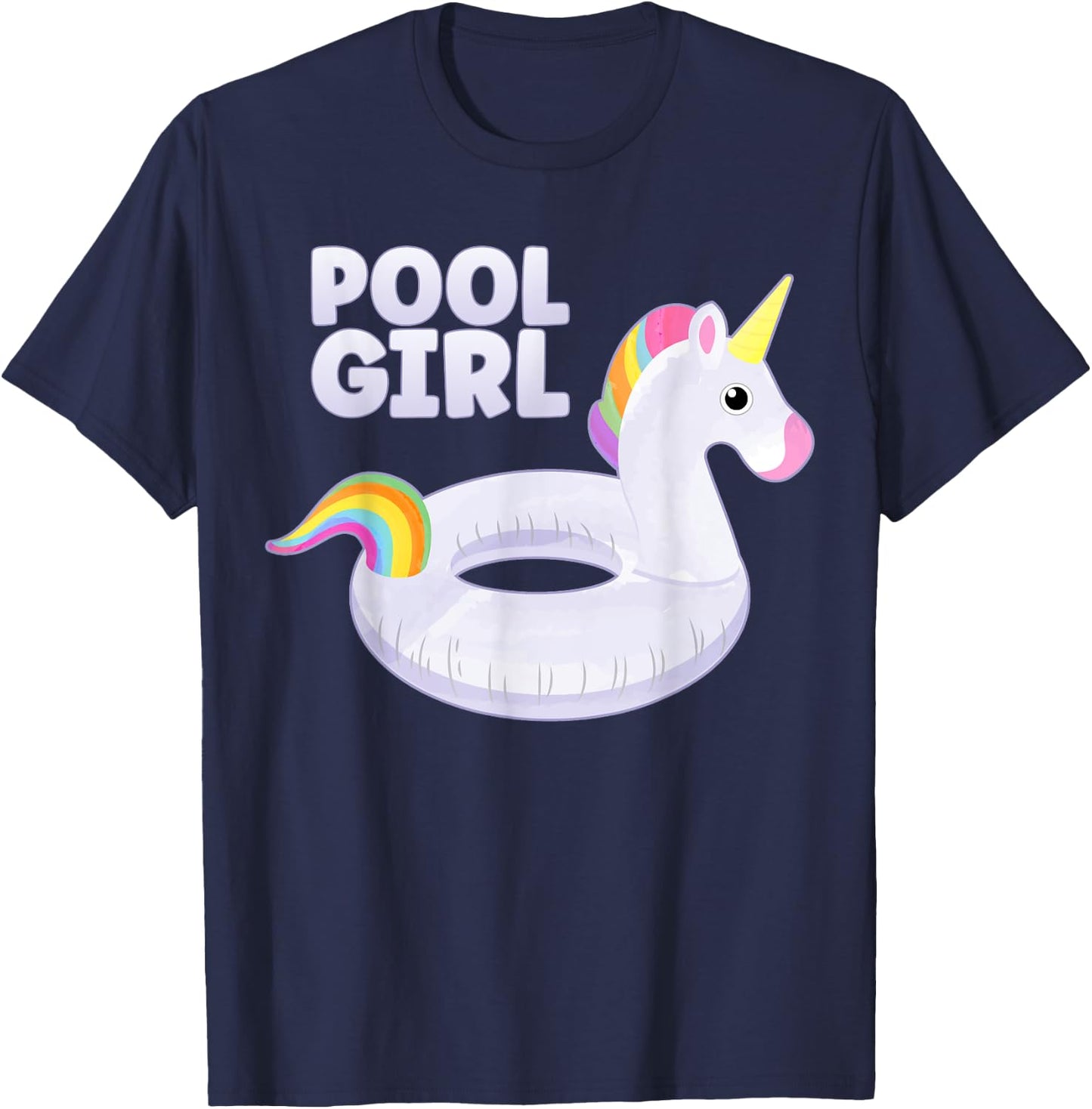 Pool Girl Unicorn Floating Ring Kids Funny Swimming Pool T-Shirt - T-Shirt | Navy