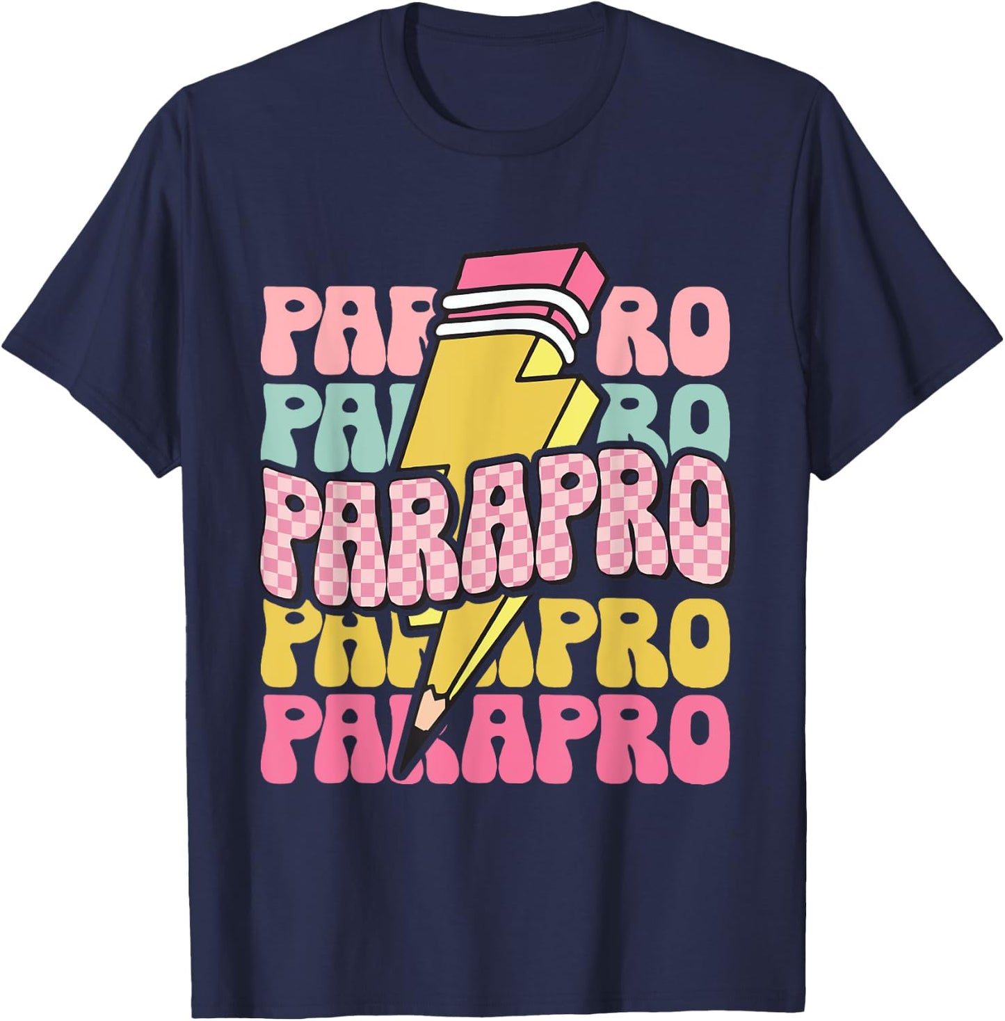 Retro Parapro Pencil Lightning Bolt Paraprofessional Team T-Shirt - T-Shirt | Navy