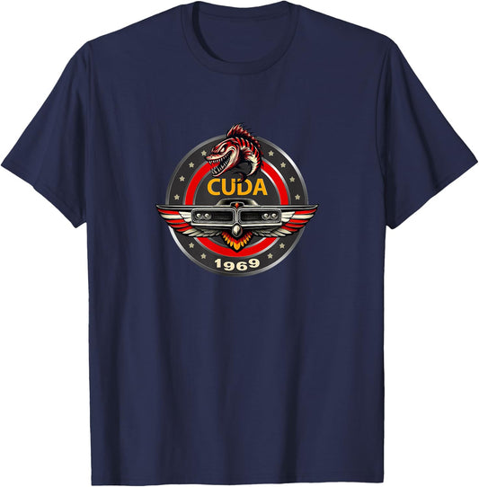 Vintage 1969 Cuda Badge Emblem Classic American Muscle Car T-Shirt - T-Shirt | Navy