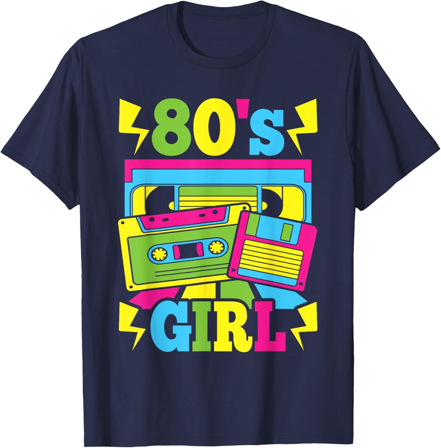 80s Girl 1980s Theme Party 80s Costume Outfit Women Girls T-Shirt - T-Shirt | Navy