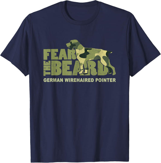 Fear the Beard - Camo German Wirehaired Pointer Hunting Dog T-Shirt - T-Shirt | Navy