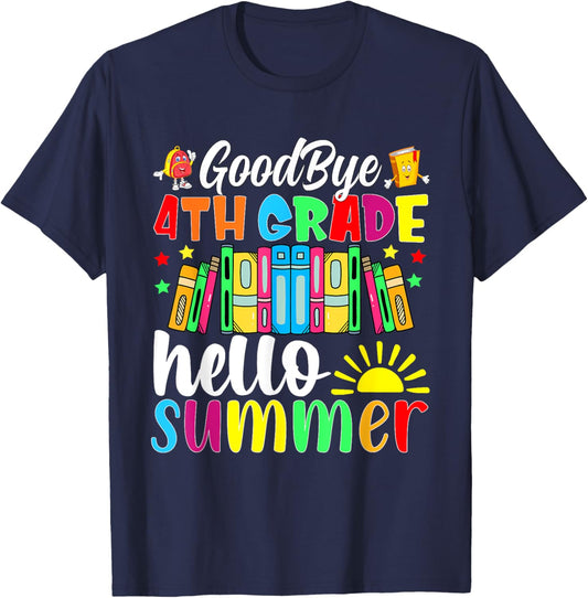 Goodbye 4th Grade Hello Summer Last Day Of School Women Kids T-Shirt - T-Shirt | Navy