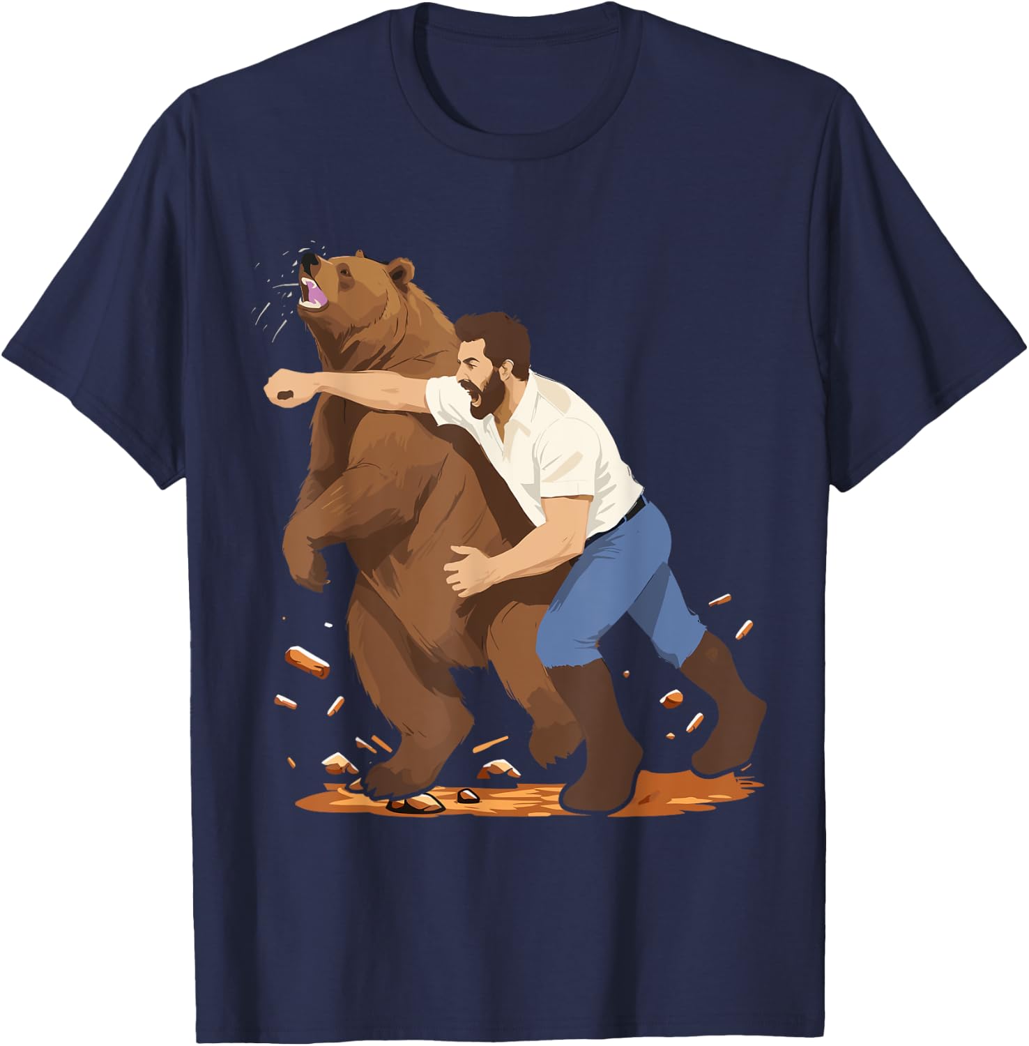 Man Punching Bear Funny Wilderness T-Shirt - T-Shirt | Navy